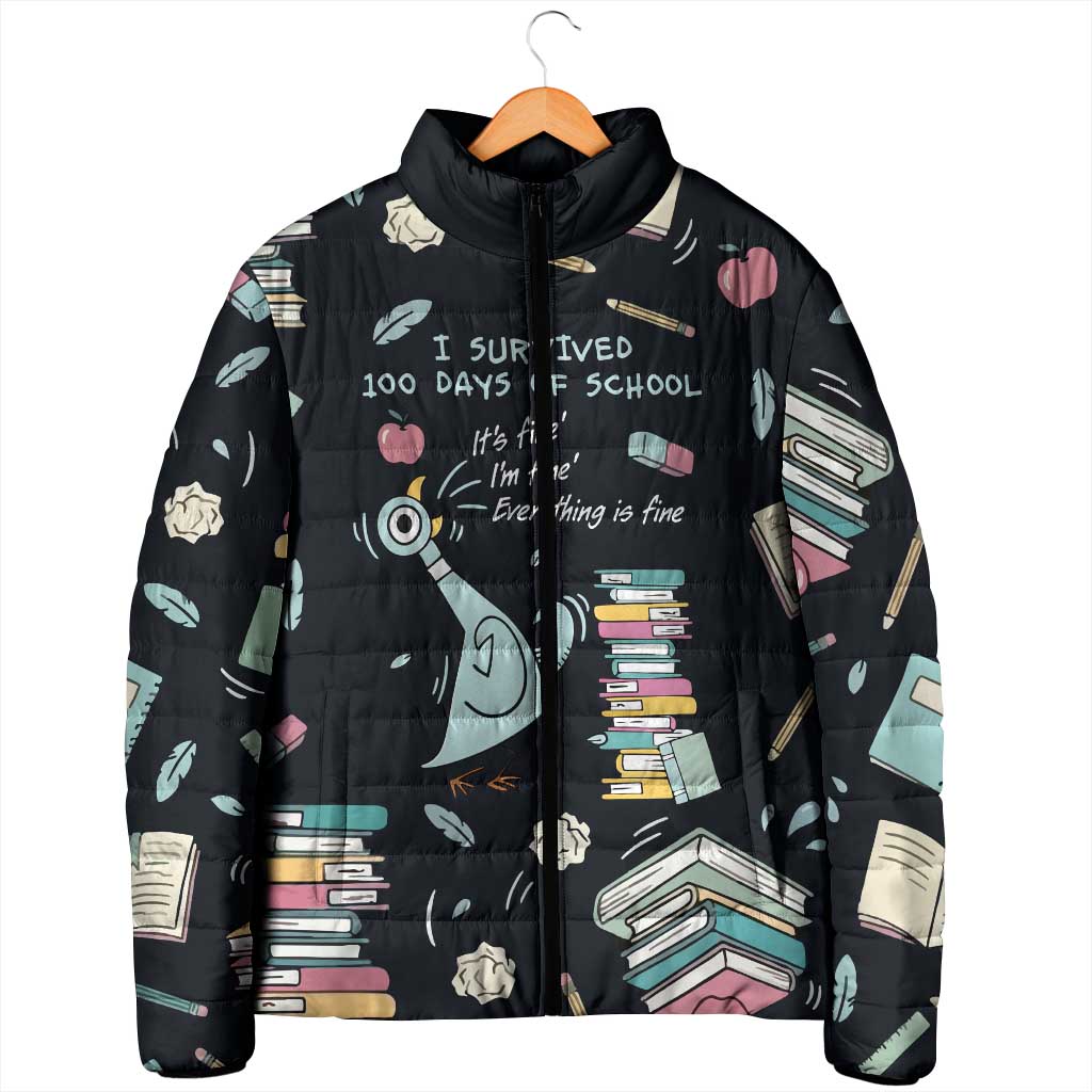 I Survived 100 Days of School Padded Jacket Funny Pigeon 100th Day Teacher