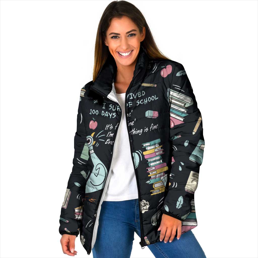 I Survived 100 Days of School Padded Jacket Funny Pigeon 100th Day Teacher