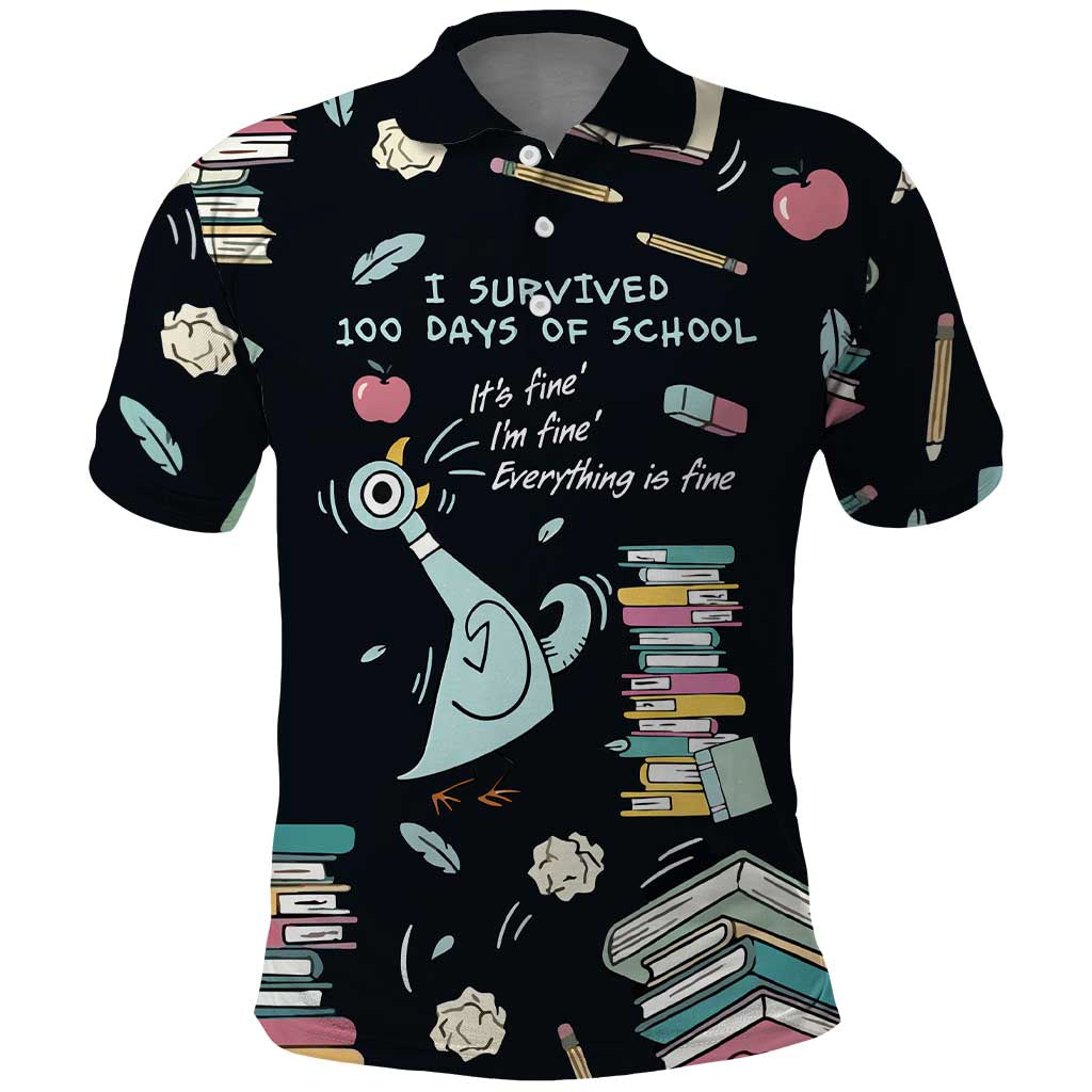 I Survived 100 Days of School Polo Shirt Funny Pigeon 100th Day Teacher