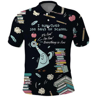 I Survived 100 Days of School Polo Shirt Funny Pigeon 100th Day Teacher