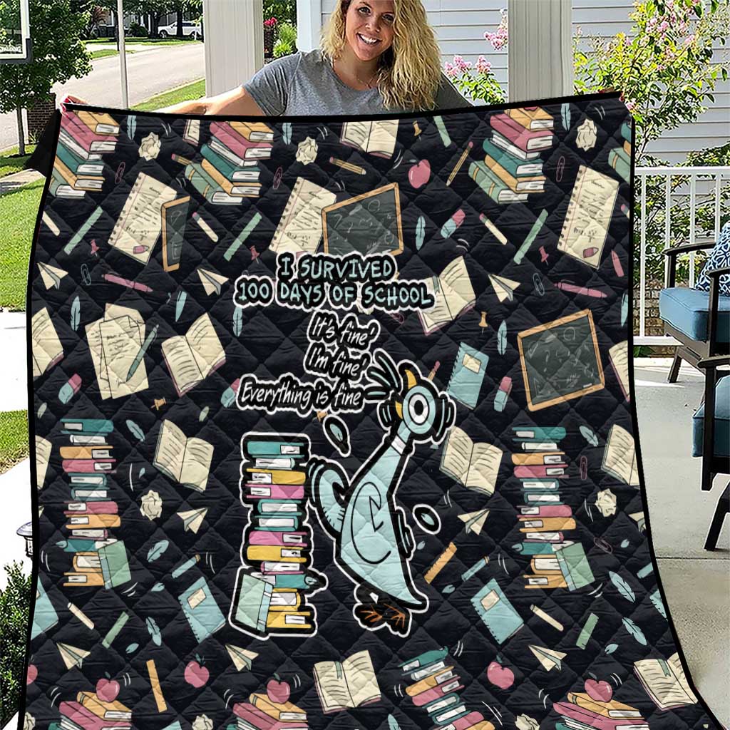 I Survived 100 Days of School Quilt Funny Pigeon 100th Day Teacher