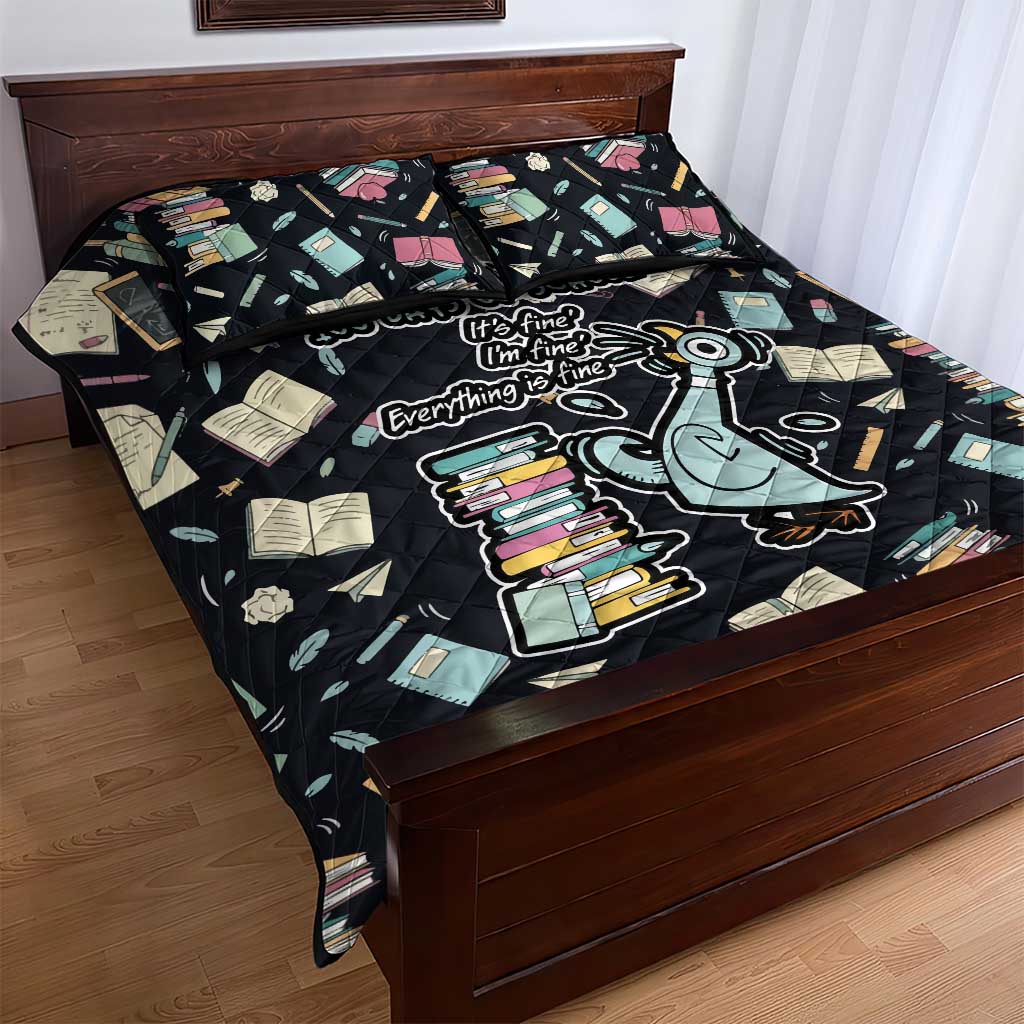 I Survived 100 Days of School Quilt Bed Set Funny Pigeon 100th Day Teacher