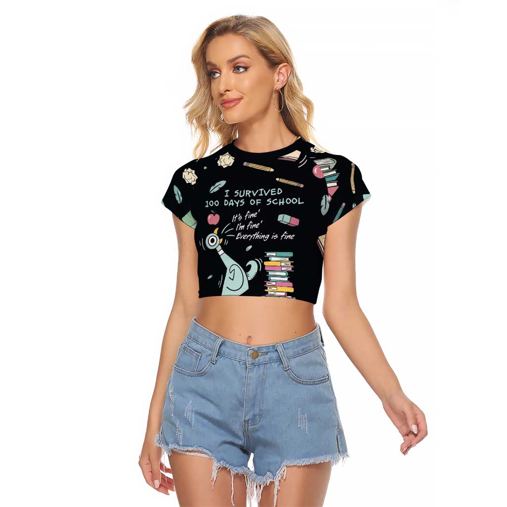 I Survived 100 Days of School Raglan Cropped T Shirt Funny Pigeon 100th Day Teacher