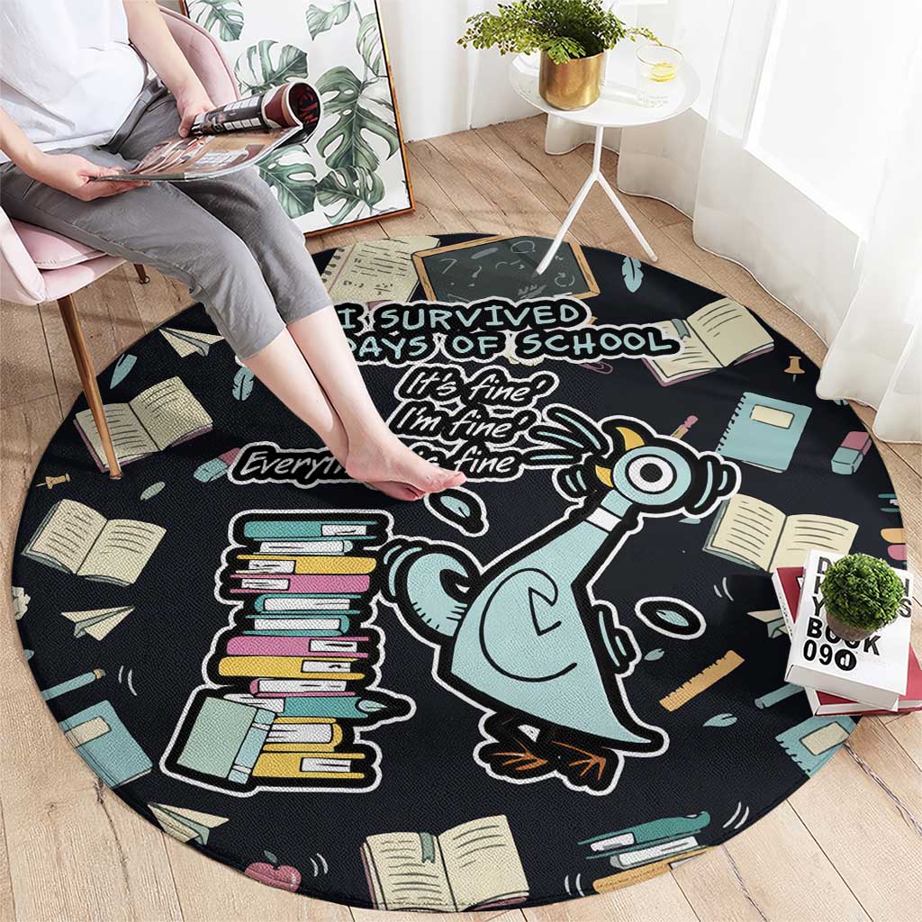 I Survived 100 Days of School Round Carpet Funny Pigeon 100th Day Teacher