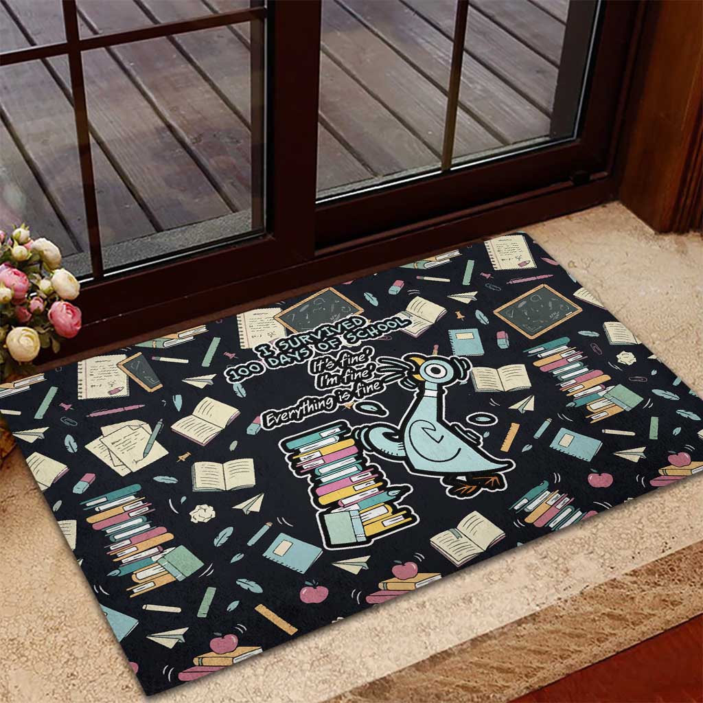 I Survived 100 Days of School Rubber Doormat Funny Pigeon 100th Day Teacher