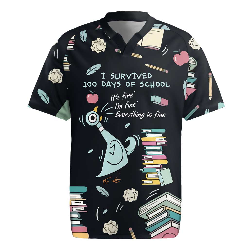 I Survived 100 Days of School Rugby Jersey Funny Pigeon 100th Day Teacher