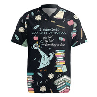 I Survived 100 Days of School Rugby Jersey Funny Pigeon 100th Day Teacher