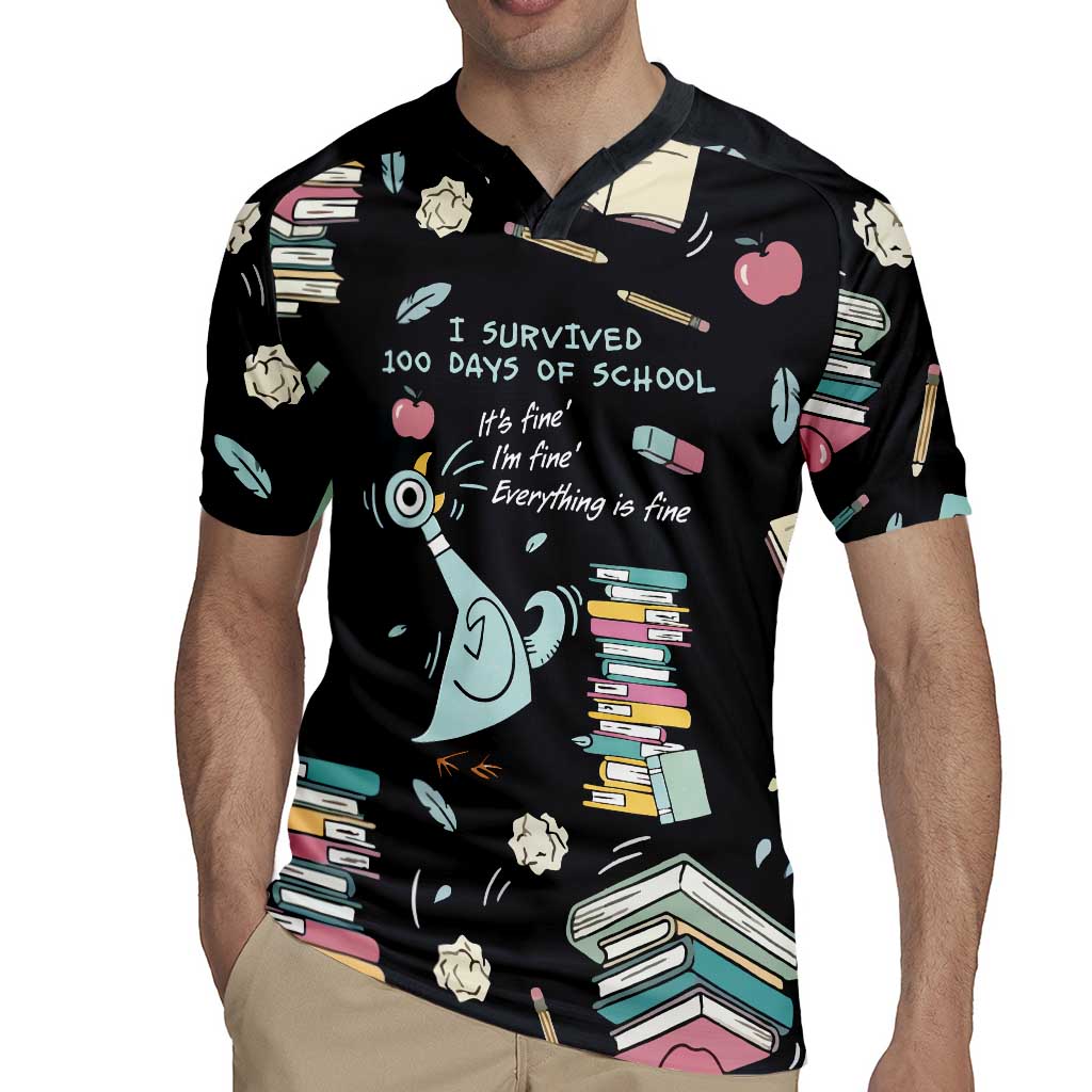I Survived 100 Days of School Rugby Jersey Funny Pigeon 100th Day Teacher