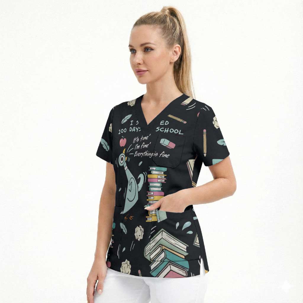 I Survived 100 Days of School Scrub Top Funny Pigeon 100th Day Teacher
