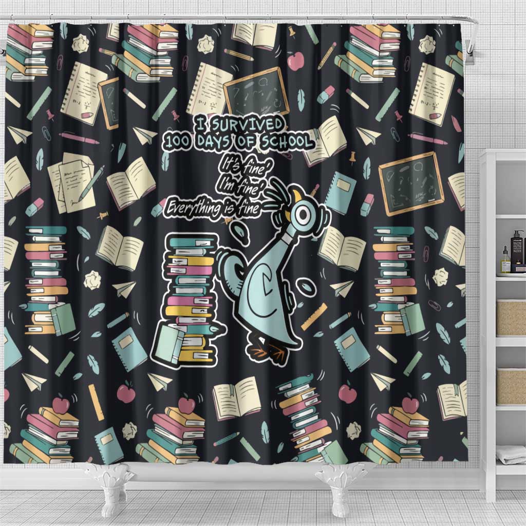 I Survived 100 Days of School Shower Curtain Funny Pigeon 100th Day Teacher