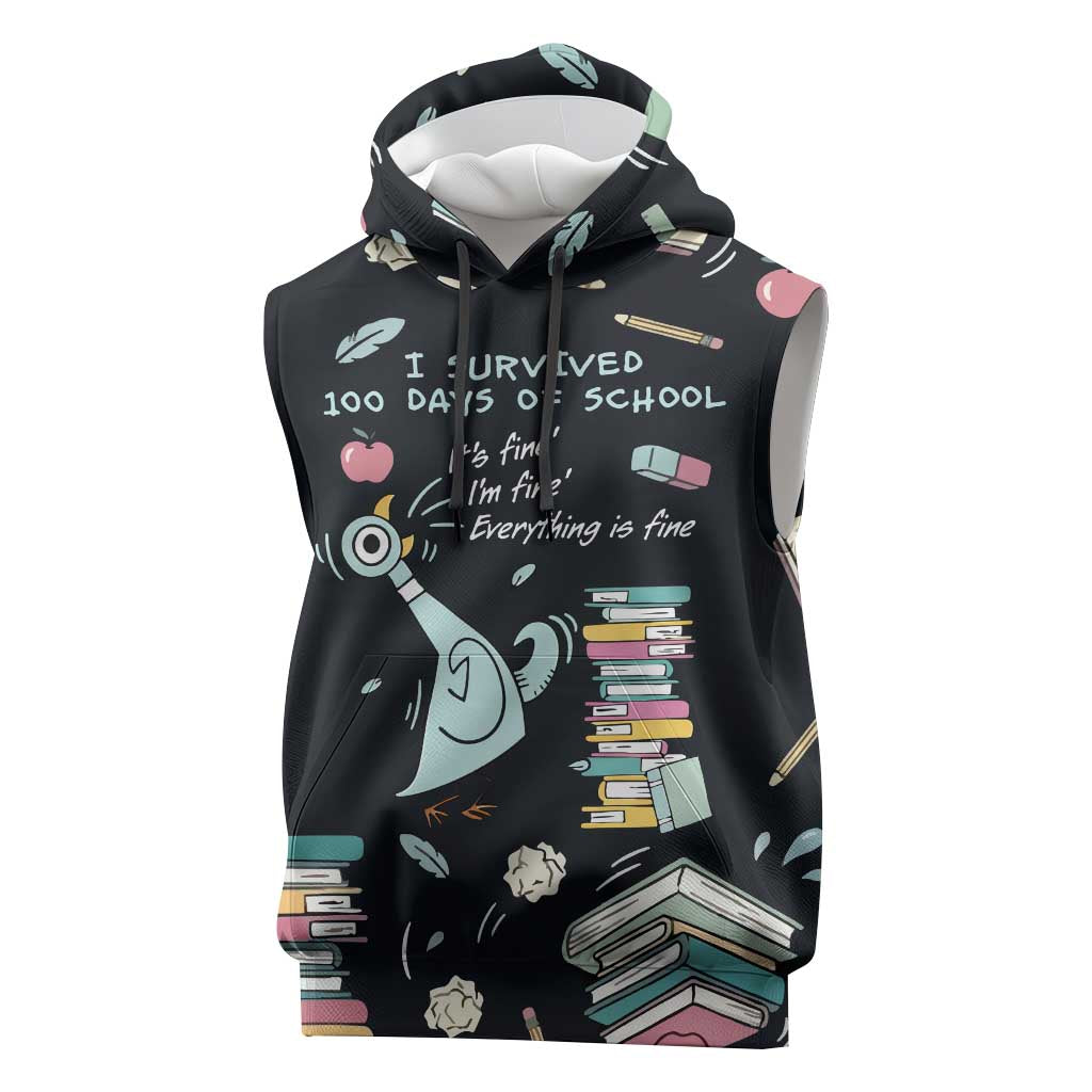 I Survived 100 Days of School Sleeveless Hoodie Funny Pigeon 100th Day Teacher