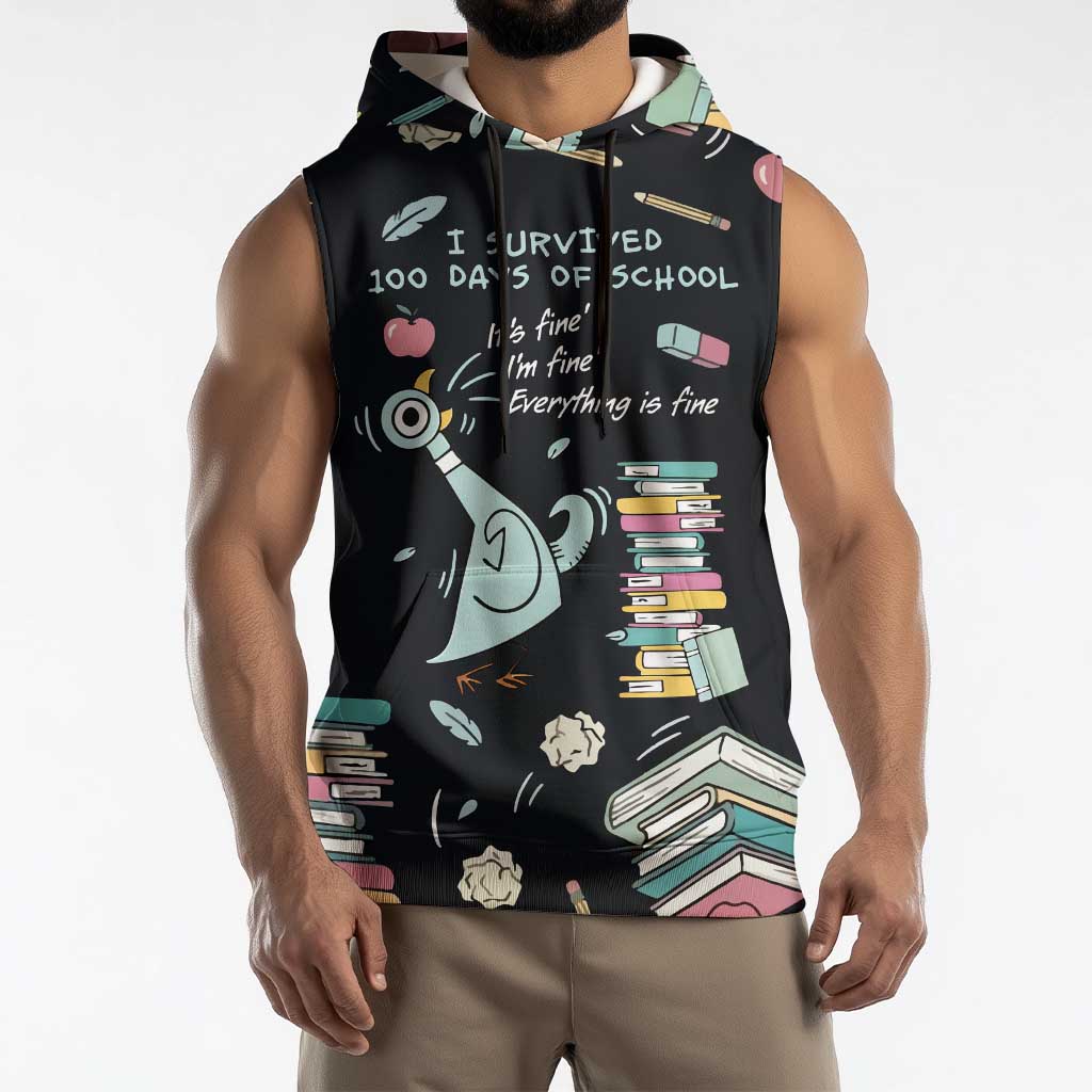I Survived 100 Days of School Sleeveless Hoodie Funny Pigeon 100th Day Teacher