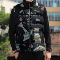 I Survived 100 Days of School Sleeveless Puffer Jacket Funny Pigeon 100th Day Teacher