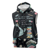 I Survived 100 Days of School Sleeveless Zip Hoodie Funny Pigeon 100th Day Teacher