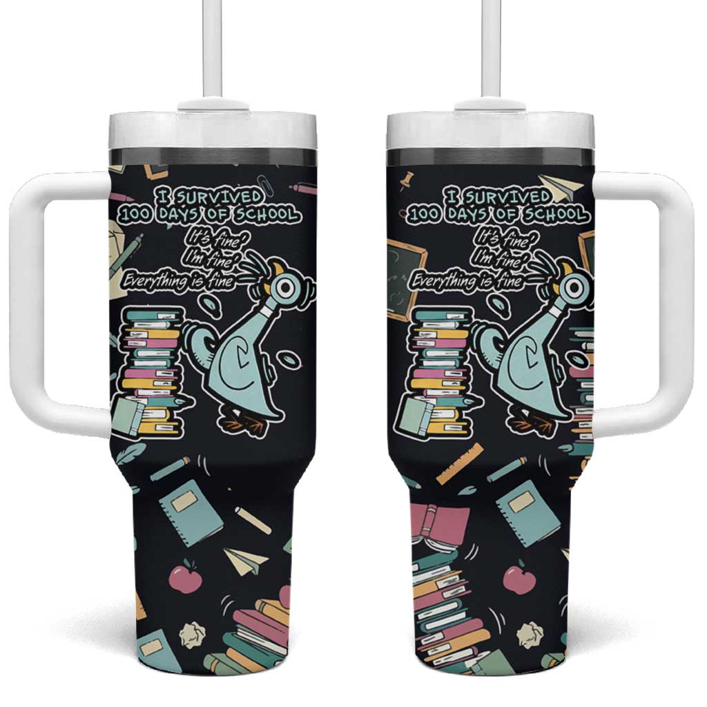 I Survived 100 Days of School Tumbler With Handle Funny Pigeon 100th Day Teacher