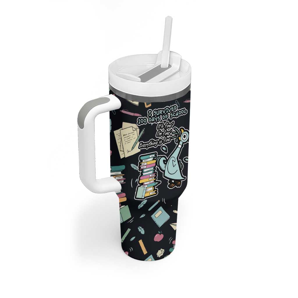 I Survived 100 Days of School Tumbler With Handle Funny Pigeon 100th Day Teacher