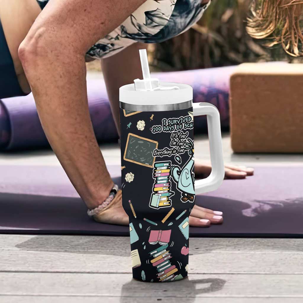 I Survived 100 Days of School Tumbler With Handle Funny Pigeon 100th Day Teacher
