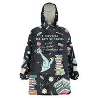 I Survived 100 Days of School Wearable Blanket Hoodie Funny Pigeon 100th Day Teacher