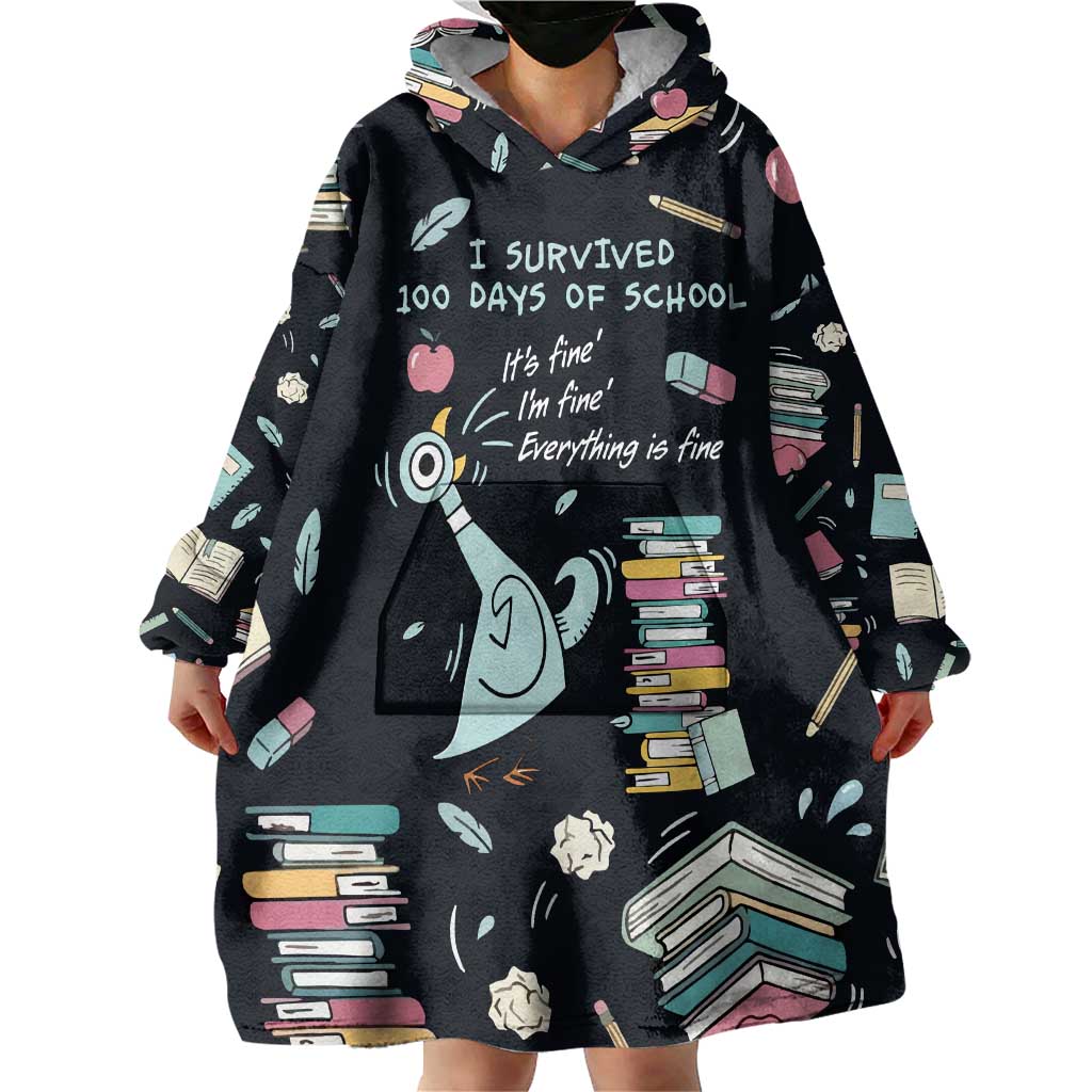 I Survived 100 Days of School Wearable Blanket Hoodie Funny Pigeon 100th Day Teacher