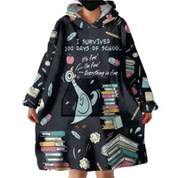 I Survived 100 Days of School Wearable Blanket Hoodie Funny Pigeon 100th Day Teacher