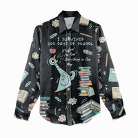 I Survived 100 Days of School Women Casual Shirt Funny Pigeon 100th Day Teacher