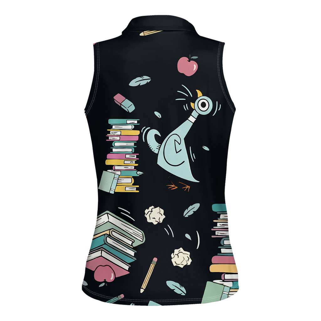 I Survived 100 Days of School Women Sleeveless Polo Shirt Funny Pigeon 100th Day Teacher