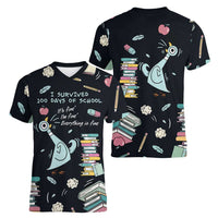 I Survived 100 Days of School Women V-Neck T-Shirt Funny Pigeon 100th Day Teacher
