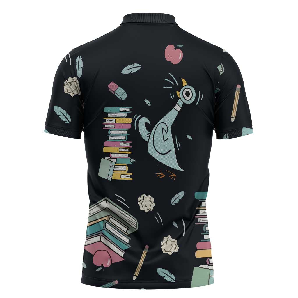 I Survived 100 Days of School Zipper Polo Shirt Funny Pigeon 100th Day Teacher