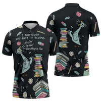 I Survived 100 Days of School Zipper Polo Shirt Funny Pigeon 100th Day Teacher