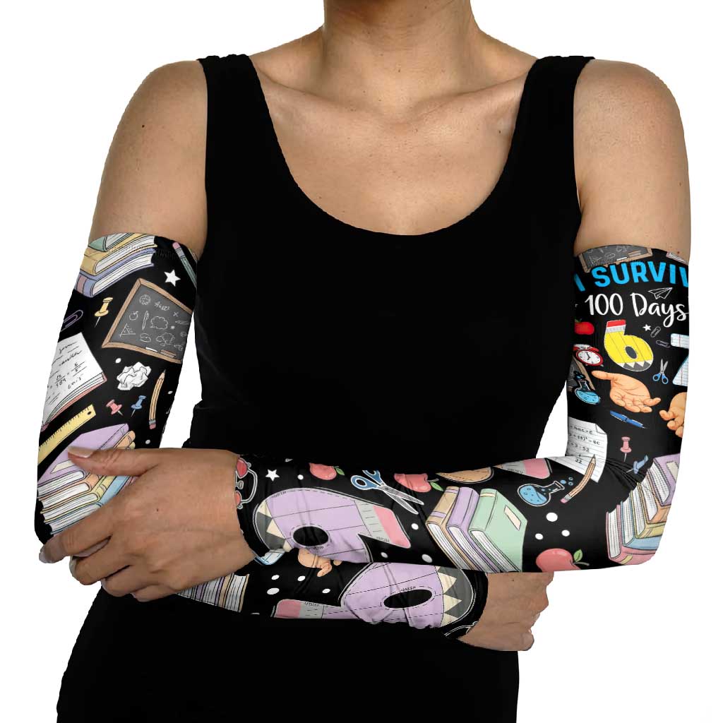 I Survived 100 Days of 67 Arm Sleeves 100th Day of School Teachers Kids