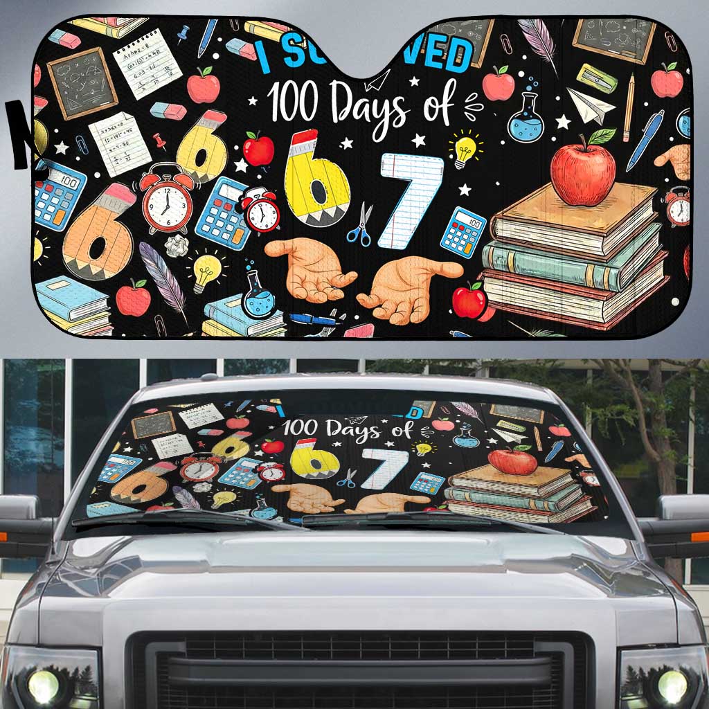 I Survived 100 Days of 67 Auto Sun Shade 100th Day of School Teachers Kids
