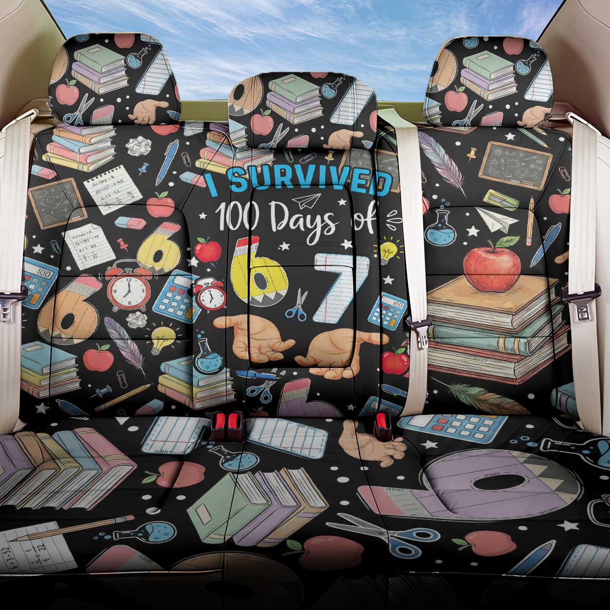 I Survived 100 Days of 67 Back Car Seat Cover 100th Day of School Teachers Kids