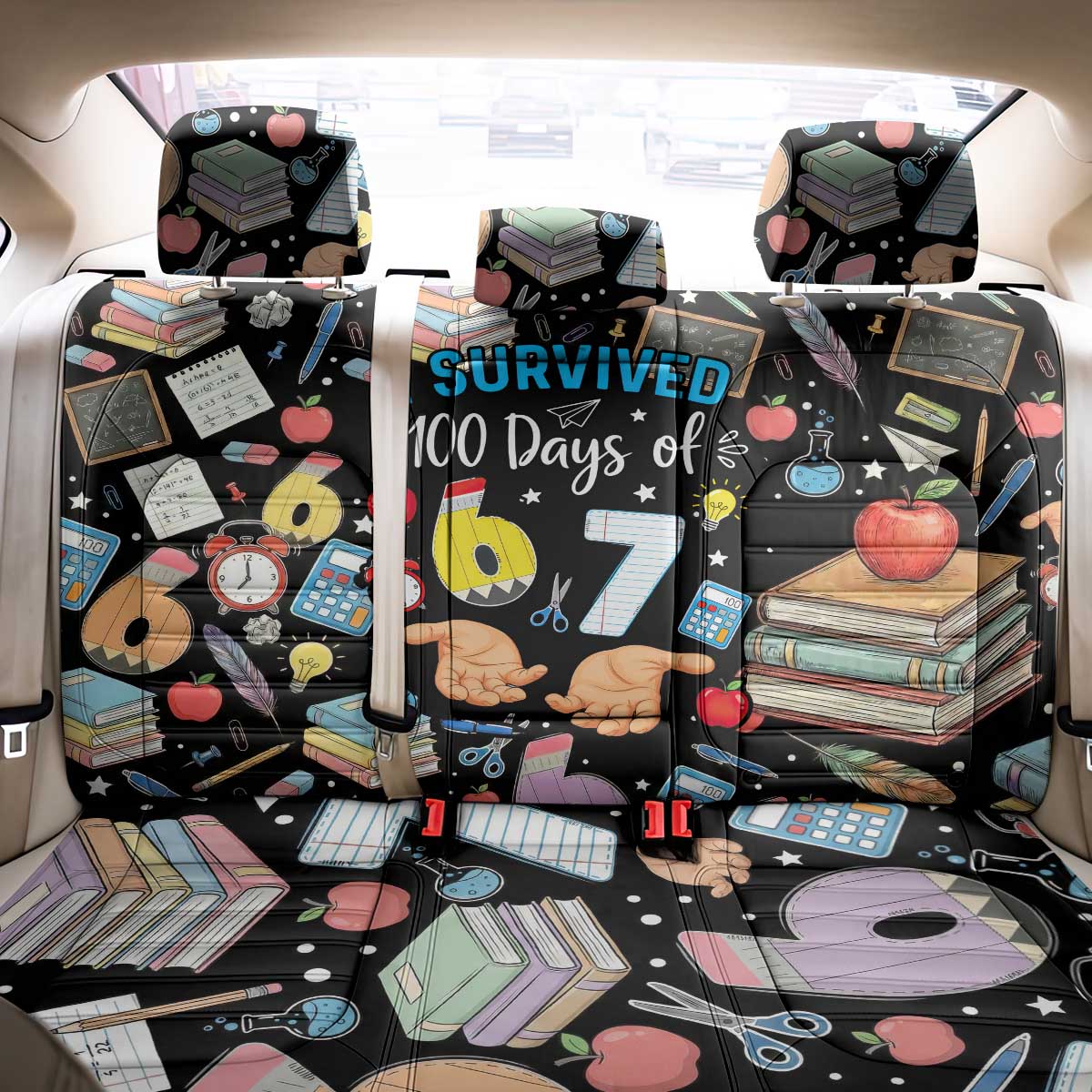 I Survived 100 Days of 67 Back Car Seat Cover 100th Day of School Teachers Kids