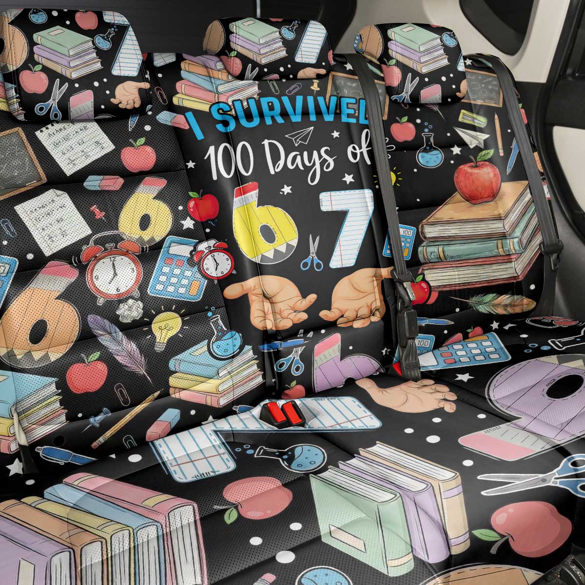 I Survived 100 Days of 67 Back Car Seat Cover 100th Day of School Teachers Kids