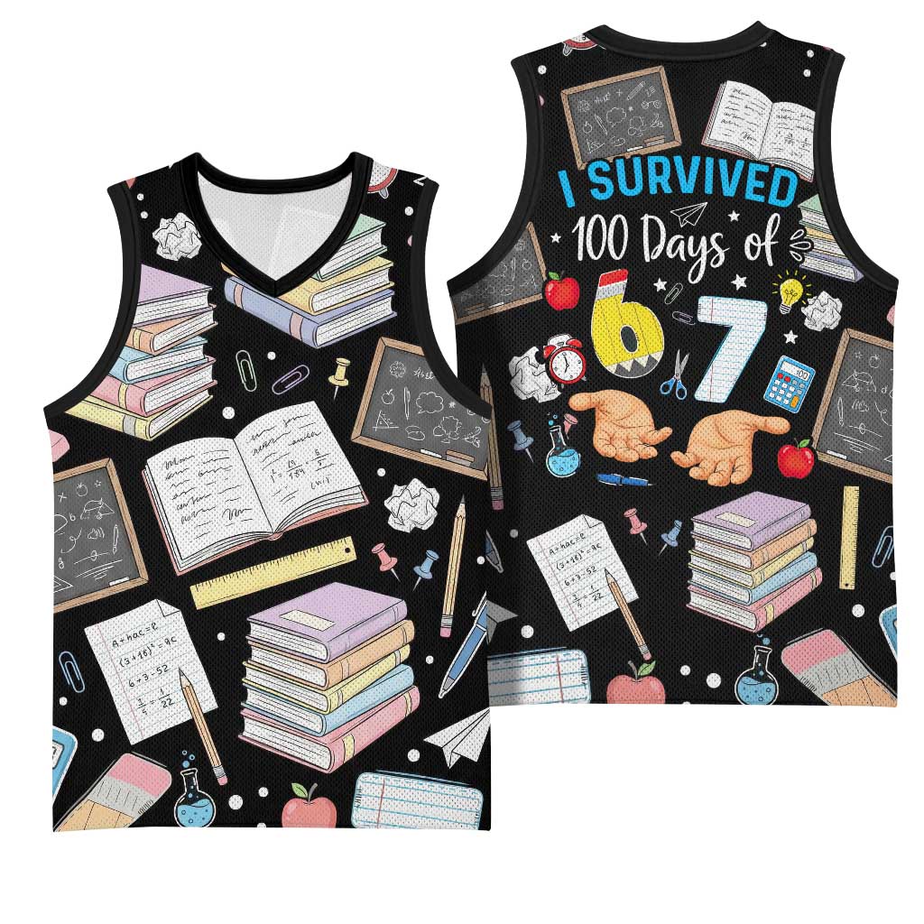 I Survived 100 Days of 67 Basketball Jersey 100th Day of School Teachers Kids