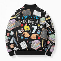 I Survived 100 Days of 67 Bomber Puffer Jacket 100th Day of School Teachers Kids