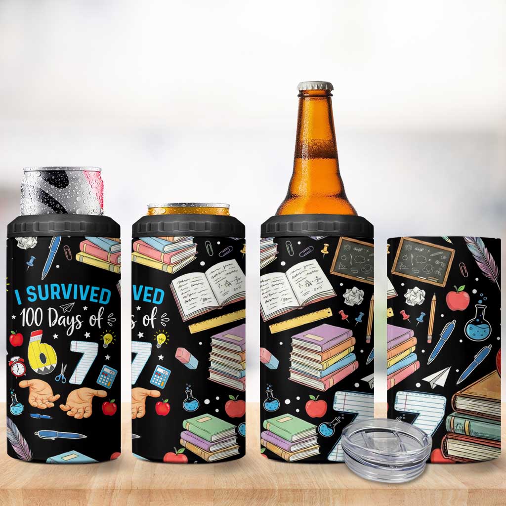 I Survived 100 Days of 67 4 in 1 Can Cooler Tumbler 100th Day of School Teachers Kids