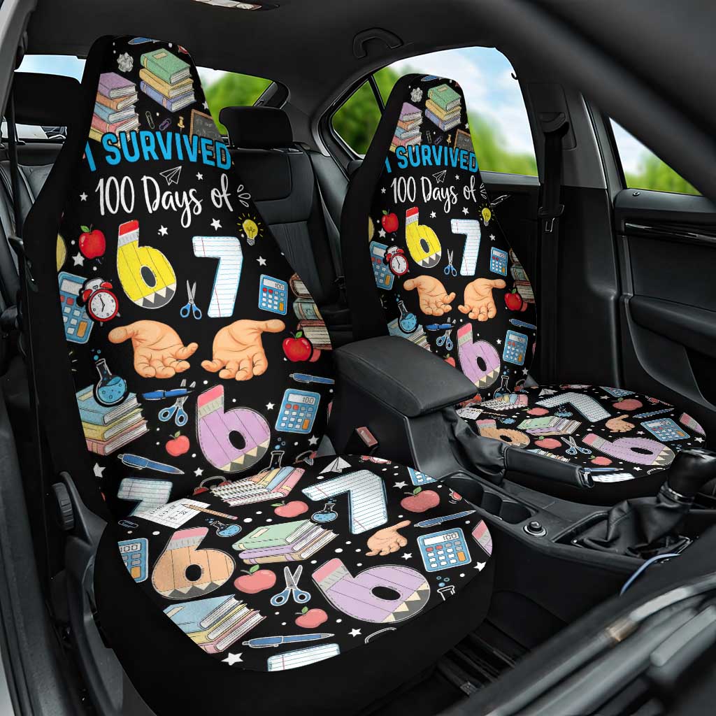 I Survived 100 Days of 67 Car Seat Cover 100th Day of School Teachers Kids