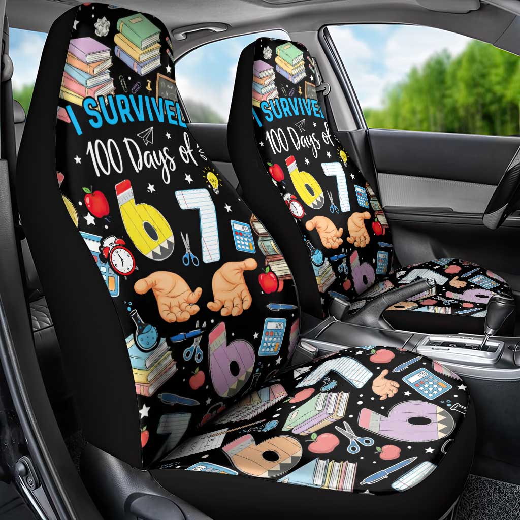 I Survived 100 Days of 67 Car Seat Cover 100th Day of School Teachers Kids