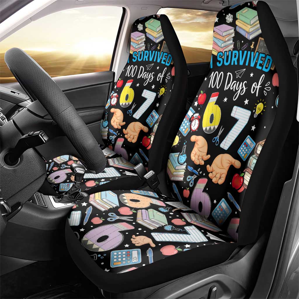 I Survived 100 Days of 67 Car Seat Cover 100th Day of School Teachers Kids