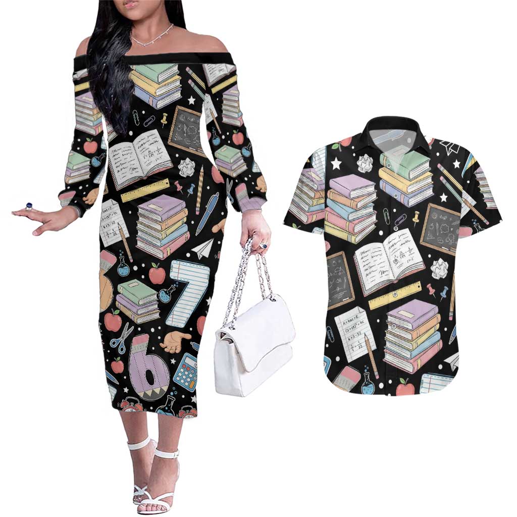 I Survived 100 Days of 67 Couples Matching Off The Shoulder Long Sleeve Dress and Hawaiian Shirt 100th Day of School Teachers Kids