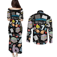 I Survived 100 Days of 67 Couples Matching Puletasi and Long Sleeve Button Shirt 100th Day of School Teachers Kids