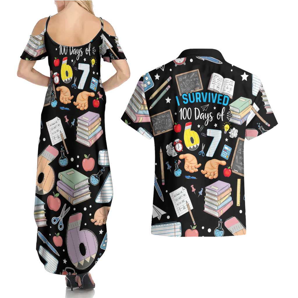 I Survived 100 Days of 67 Couples Matching Summer Maxi Dress and Hawaiian Shirt 100th Day of School Teachers Kids