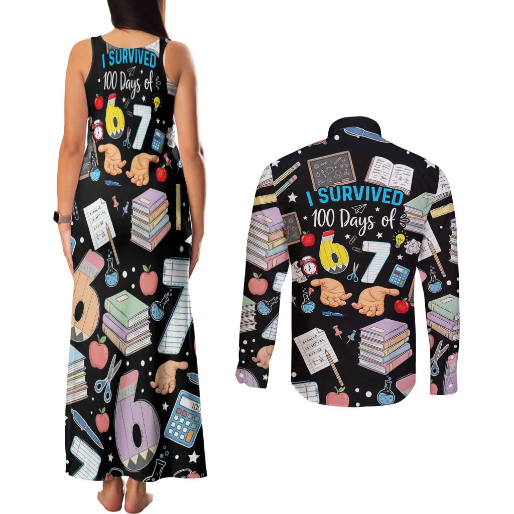 I Survived 100 Days of 67 Couples Matching Tank Maxi Dress and Long Sleeve Button Shirt 100th Day of School Teachers Kids