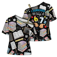 I Survived 100 Days of 67 Cross Shoulder Shirt 100th Day of School Teachers Kids