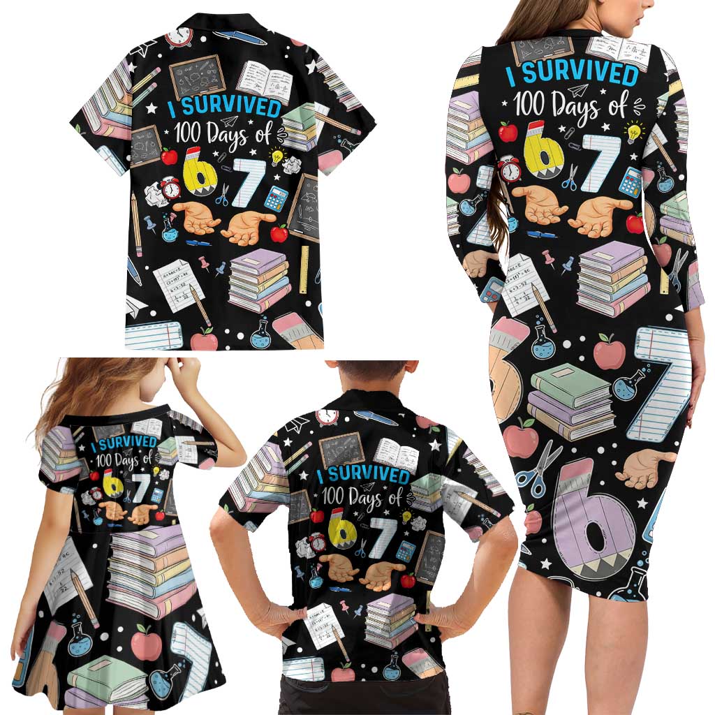 I Survived 100 Days of 67 Family Matching Long Sleeve Bodycon Dress and Hawaiian Shirt 100th Day of School Teachers Kids
