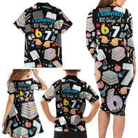 I Survived 100 Days of 67 Family Matching Long Sleeve Bodycon Dress and Hawaiian Shirt 100th Day of School Teachers Kids