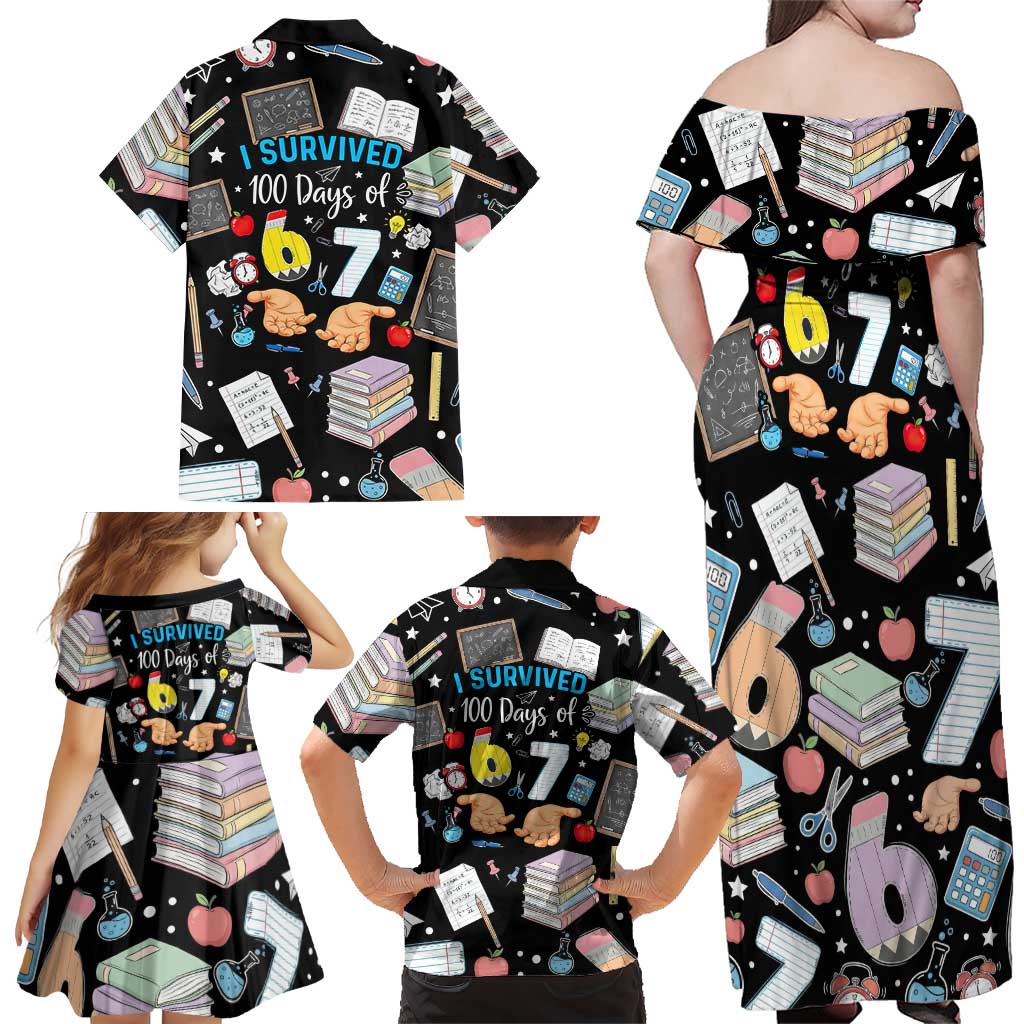 I Survived 100 Days of 67 Family Matching Off Shoulder Maxi Dress and Hawaiian Shirt 100th Day of School Teachers Kids