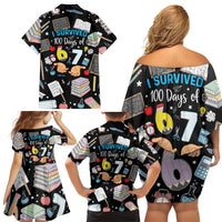 I Survived 100 Days of 67 Family Matching Off Shoulder Short Dress and Hawaiian Shirt 100th Day of School Teachers Kids
