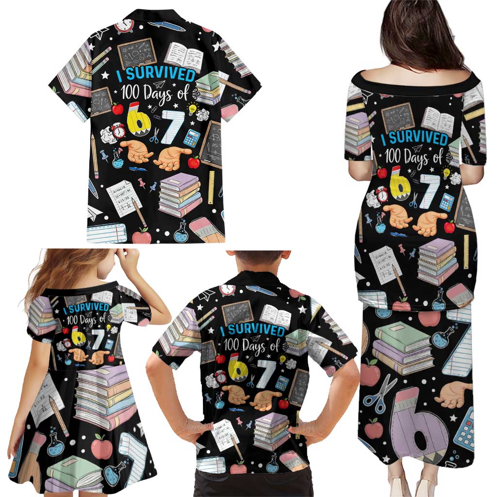 I Survived 100 Days of 67 Family Matching Puletasi and Hawaiian Shirt 100th Day of School Teachers Kids